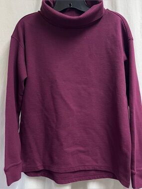LANDS' END S Red Long Sleeve Waffle Knit Funnel Neck Top Women
